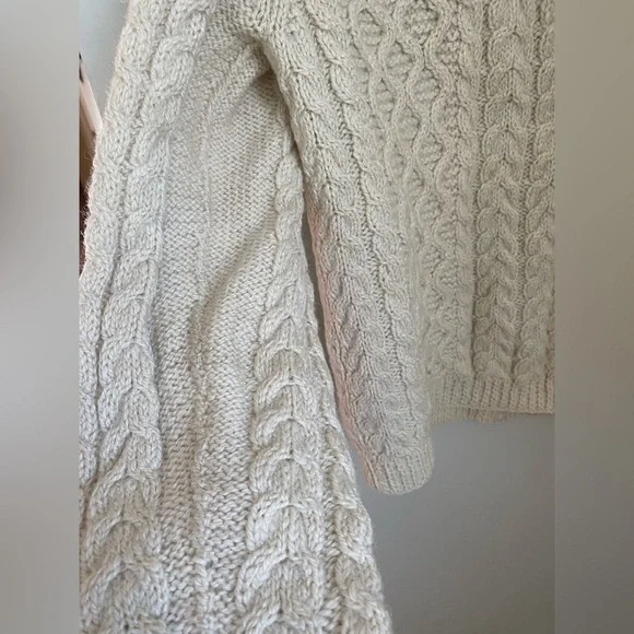 Hand Knit Cottagecore Fisherman Cardigan Cream Sz Medium Grandmacore Cable Knit - Picture 8 of 10